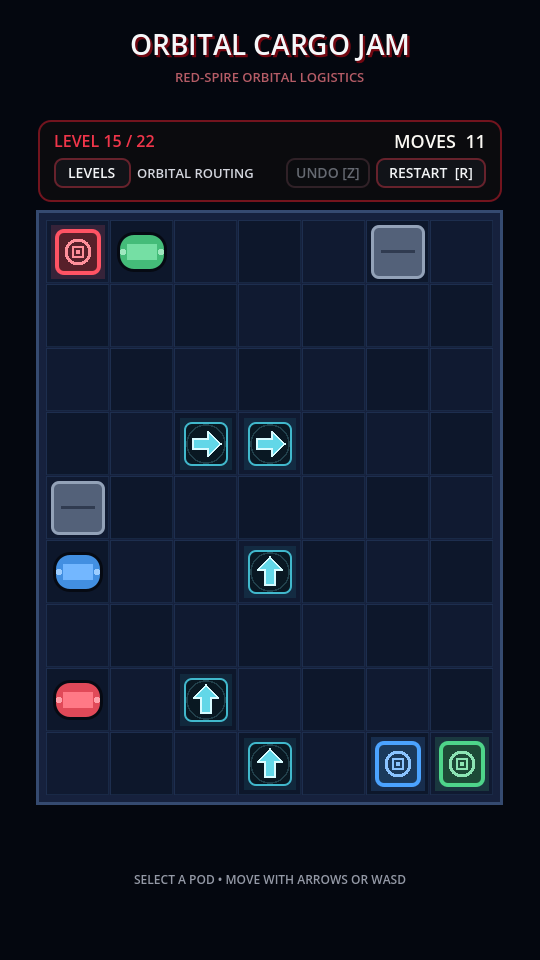 R.E.L.A.Y. level using one-way routing arrow tiles