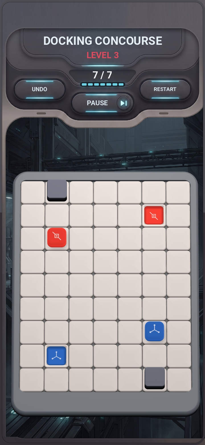 R.E.L.A.Y. Docking Concourse level 3 with red and blue cargo pods